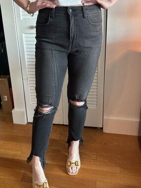 L'AGENCE Black Distressed Ankle Crop Jeans